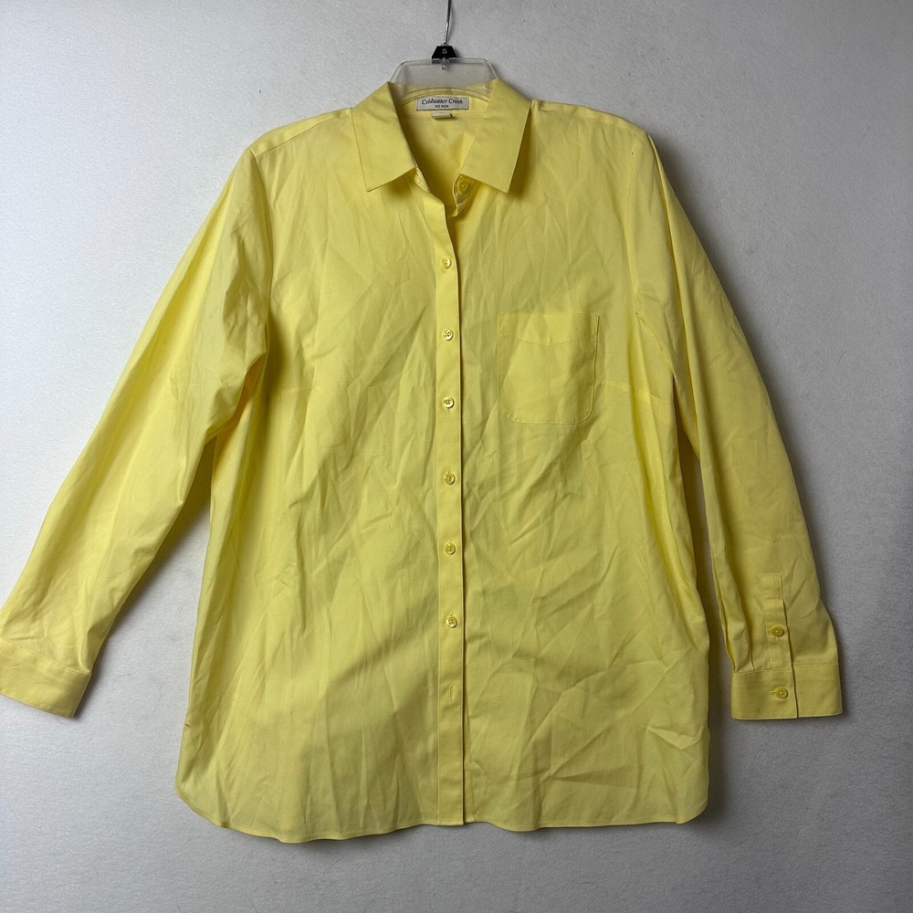 Coldwater Creek‎ No Iron Yellow Button Down Shirt Women Large 14 Cotton Blouse